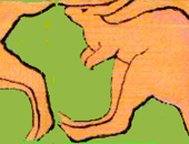 kangaroo and australian continent motif 3D cube tessellation art by bruce bilney