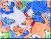 claudio ramirez cat and fish motif tessellation art