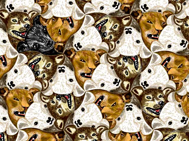 escher style tessellation of lions-wolves-lambs