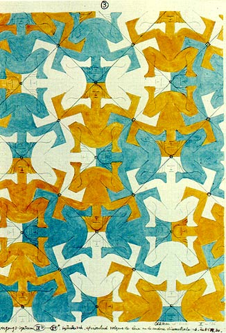 (1936) strongmen motif in tessellation art by M C Escher