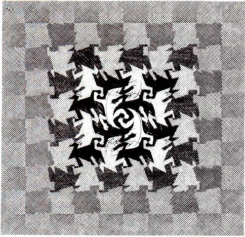 M. C. Escher tessellation art (1937) development 1 (lizard theme)