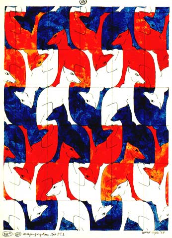 M C Escher tessellation art (1938) dog motif