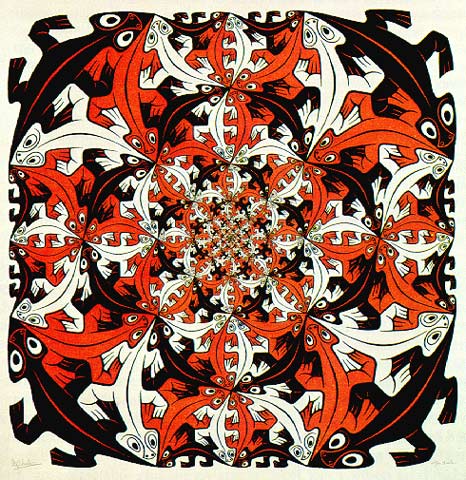 'smaller&smaller' (1956): Tessellation art by M. C. Escher