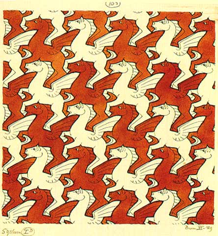 Flying Horses (1959): Tessellation Art by M. C. Escher