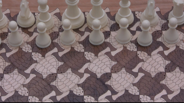 chessboard: a turtle tessellation carved from thin plywood by a laser