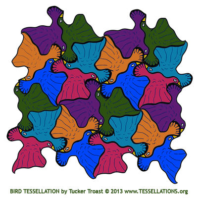 escher style bird tessellation art by Tucker Troast