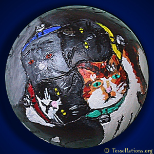 carved ball M. C. Escher-style tessellation art