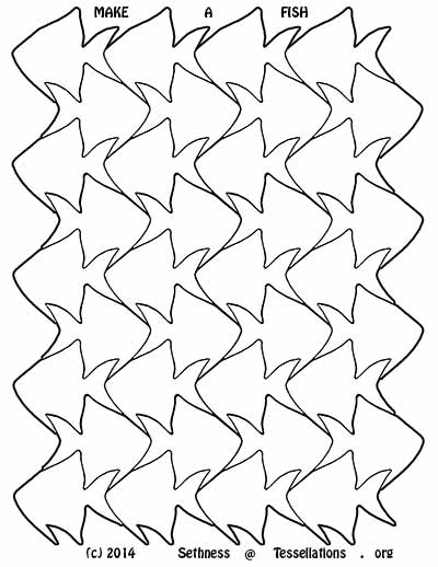 coloring book version of fish tessellation