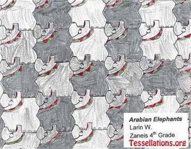 make-your-own tessellation art by a 4th grade student, elephant theme
