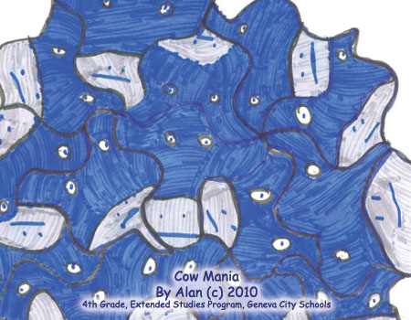 Escher style tesselation of cows heads