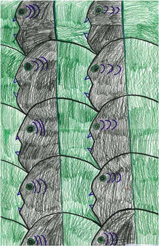 fish theme tessellation art by a child beginner