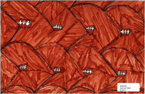 tesselation of footballs, a first-time tessellation artwork by a 4th grade child