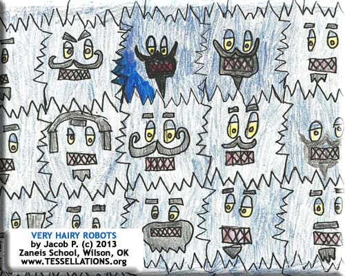robot theme tessellation art project by an elementary school math student in Wilson, Oklahoma