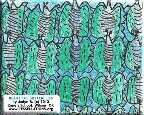 tessellation art project by a 4th grade math student, butterfly theme