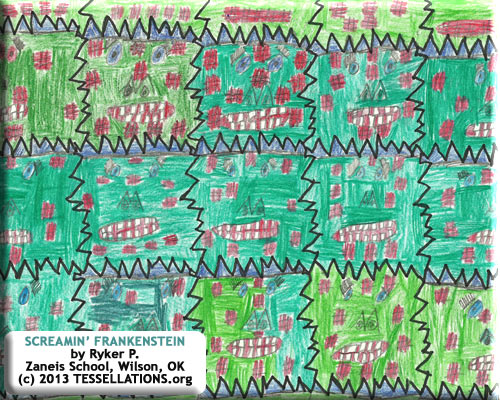 make-your-own tessellation art by a 4th grade student, bird theme