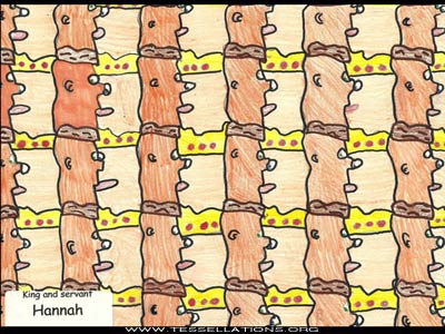 make-your-own tessellation art by a 4th grade student, head theme (faces)