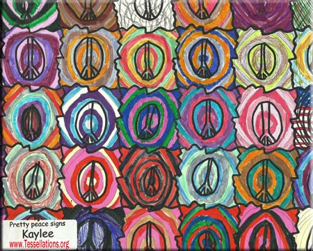 make-your-own tessellation art by a 4th grade student, peace sign theme