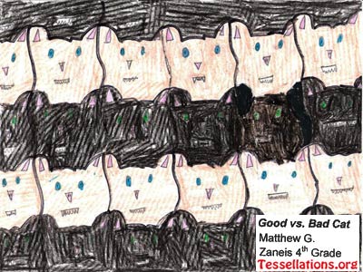 make-your-own tessellation art by a 4th grade student, cat face theme