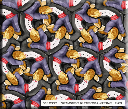Tessellation of bowing, tuxedo-clad men